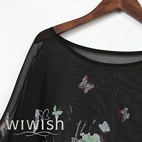 Wiwish Women's Bohemian Style Summer Beach Lagenlook Top Kimono Loose Waterfall Chiffon Kaftan Poncho Shirt in Kuwait