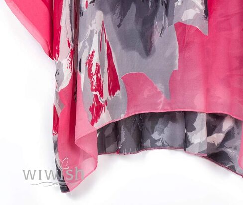 Wiwish Women's Bohemian Style Summer Beach Lagenlook Top Kimono Loose Waterfall Chiffon Kaftan Poncho Shirt in Kuwait