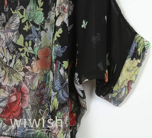 Wiwish Women's Bohemian Style Summer Beach Lagenlook Top Kimono Loose Waterfall Chiffon Kaftan Poncho Shirt in Kuwait