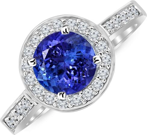 2.35 Carat 14K White Gold Graduating Classic Halo Prong And Pave-set Round Diamond Engagement Ring with a 2 Carat Natural Tanzanite Center (Heirloom Quality) in Saudi Arabia
