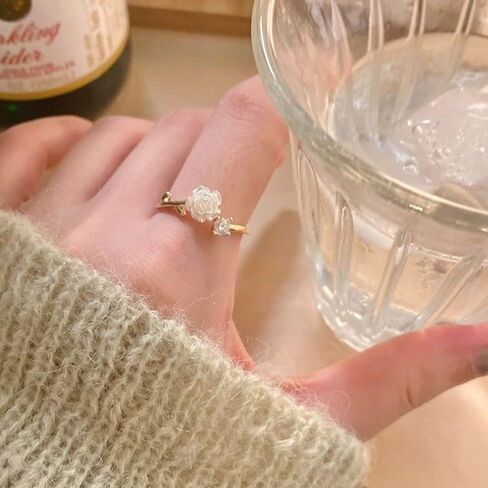 Camellia Open Ring Female Adjustable Flower Ring18K Gold Plated Rings Stacking Rings for Women Casual Rings Delicate Everyday Ring Engagement Wedding Ring Promise Ring for Women in Saudi Arabia
