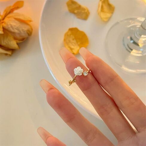 Camellia Open Ring Female Adjustable Flower Ring18K Gold Plated Rings Stacking Rings for Women Casual Rings Delicate Everyday Ring Engagement Wedding Ring Promise Ring for Women in Saudi Arabia