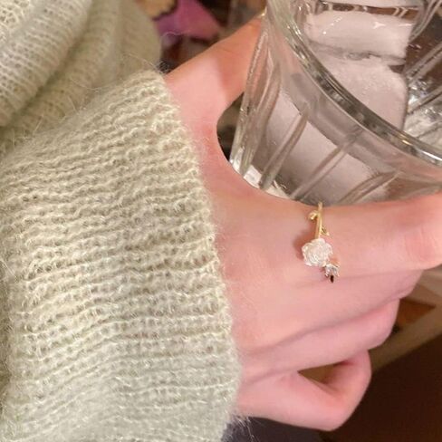 Camellia Open Ring Female Adjustable Flower Ring18K Gold Plated Rings Stacking Rings for Women Casual Rings Delicate Everyday Ring Engagement Wedding Ring Promise Ring for Women in Saudi Arabia