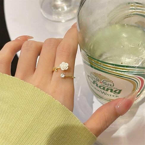 Camellia Open Ring Female Adjustable Flower Ring18K Gold Plated Rings Stacking Rings for Women Casual Rings Delicate Everyday Ring Engagement Wedding Ring Promise Ring for Women in Saudi Arabia