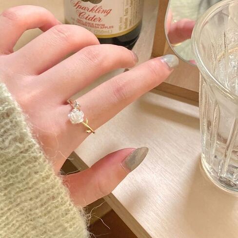 Camellia Open Ring Female Adjustable Flower Ring18K Gold Plated Rings Stacking Rings for Women Casual Rings Delicate Everyday Ring Engagement Wedding Ring Promise Ring for Women in Saudi Arabia