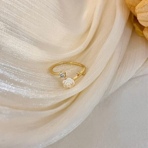 Camellia Open Ring Female Adjustable Flower Ring18K Gold Plated Rings Stacking Rings for Women Casual Rings Delicate Everyday Ring Engagement Wedding Ring Promise Ring for Women in Saudi Arabia