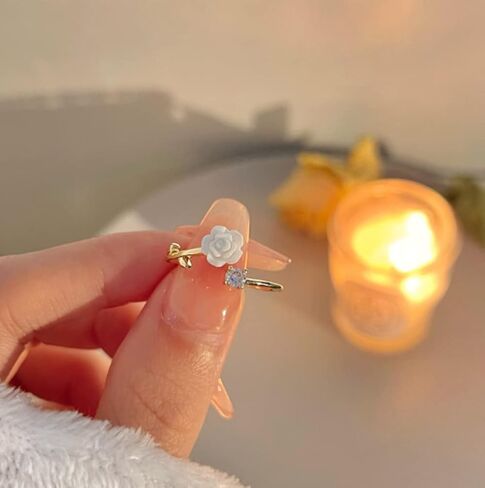 Camellia Open Ring Female Adjustable Flower Ring18K Gold Plated Rings Stacking Rings for Women Casual Rings Delicate Everyday Ring Engagement Wedding Ring Promise Ring for Women in Saudi Arabia