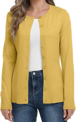YUNDAI Womens Classic Open Front Knit Cardigan Long Sleeve Button Down Fall Sweaters Blouse in Saudi Arabia