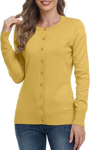 YUNDAI Womens Classic Open Front Knit Cardigan Long Sleeve Button Down Fall Sweaters Blouse in Saudi Arabia