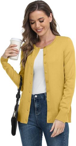 YUNDAI Womens Classic Open Front Knit Cardigan Long Sleeve Button Down Fall Sweaters Blouse in Saudi Arabia