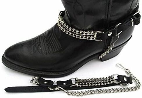 سلسلة حذاء راكب الدراجة من جلد البقر الأسود من Dangerous Threads مع سلاسل دائرية, جلد أسود, One Size in Saudi Arabia