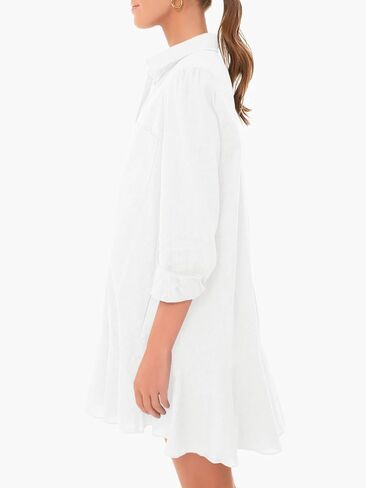 Fisoew Womens Casual Button Down Shirt Dress Long Sleeve Collared Pleated Swing Mini Dresses in Saudi Arabia