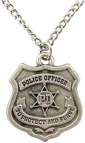Police Officer Badge Charm Necklace, Silver Tone, 7/8 Inch in Saudi Arabia