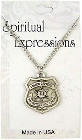 Police Officer Badge Charm Necklace, Silver Tone, 7/8 Inch in Saudi Arabia