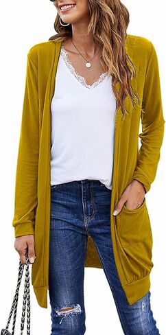 سترات نسائية أساسية طويلة الأكمام خفيفة الوزن ومفتوحة من الأمام من SimpleFun مع جيوب in Kuwait