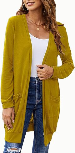 سترات نسائية أساسية طويلة الأكمام خفيفة الوزن ومفتوحة من الأمام من SimpleFun مع جيوب in Kuwait