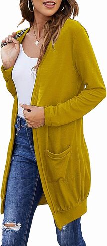 سترات نسائية أساسية طويلة الأكمام خفيفة الوزن ومفتوحة من الأمام من SimpleFun مع جيوب in Kuwait