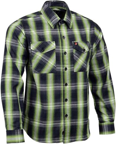 Milwaukee Leather MNG11657 Men's Black and Green with White Long Sleeve Cotton Flannel Shirt in Saudi Arabia