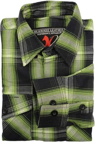 Milwaukee Leather MNG11657 Men's Black and Green with White Long Sleeve Cotton Flannel Shirt in Saudi Arabia