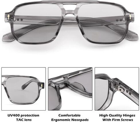 نظارة شمسية FEISEDY Retro Square Aviator للنساء والرجال، نظارات شمسية مستطيلة عتيقة 70s UV400 B9120 in Kuwait