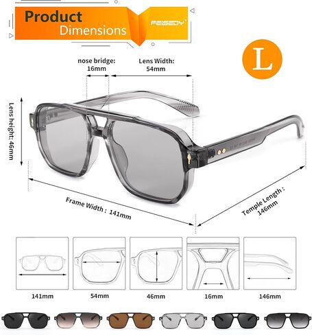 نظارة شمسية FEISEDY Retro Square Aviator للنساء والرجال، نظارات شمسية مستطيلة عتيقة 70s UV400 B9120 in Kuwait