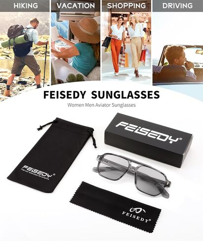 نظارة شمسية FEISEDY Retro Square Aviator للنساء والرجال، نظارات شمسية مستطيلة عتيقة 70s UV400 B9120 in Kuwait