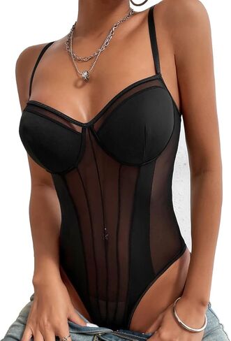 Women's Sheer Mesh Sleeveless See Through Backless Bustier Cami Bodysuit Tops in Kuwait