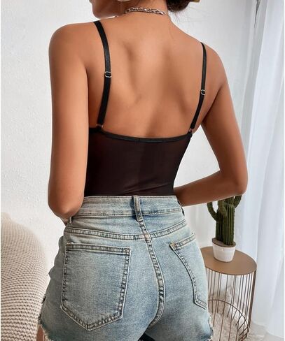 Women's Sheer Mesh Sleeveless See Through Backless Bustier Cami Bodysuit Tops in Kuwait