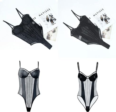 Women's Sheer Mesh Sleeveless See Through Backless Bustier Cami Bodysuit Tops in Kuwait