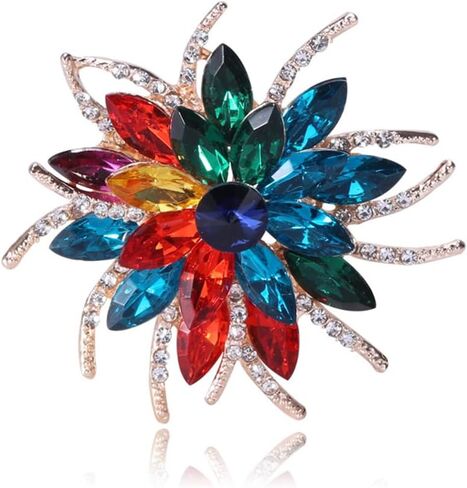 Multi-color Flower Brooch Bling Crystal Rhinestone Wedding Flower Pin Corsage Clothing Dress Accessories Jewelry Party Gifts for Women, Metal, alloy in Kuwait