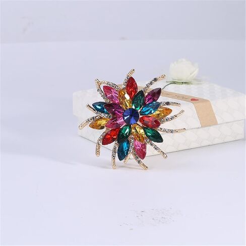 Multi-color Flower Brooch Bling Crystal Rhinestone Wedding Flower Pin Corsage Clothing Dress Accessories Jewelry Party Gifts for Women, Metal, alloy in Kuwait