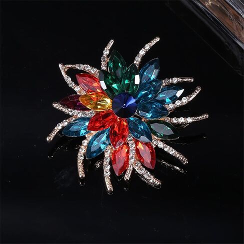 Multi-color Flower Brooch Bling Crystal Rhinestone Wedding Flower Pin Corsage Clothing Dress Accessories Jewelry Party Gifts for Women, Metal, alloy in Kuwait