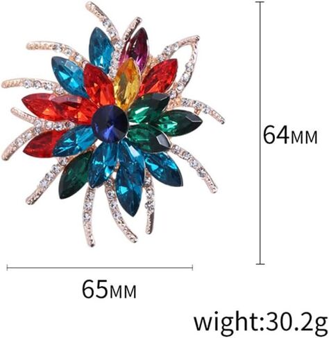 Multi-color Flower Brooch Bling Crystal Rhinestone Wedding Flower Pin Corsage Clothing Dress Accessories Jewelry Party Gifts for Women, Metal, alloy in Kuwait