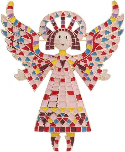 Vintage Colourful Angel Brooch Pin for Women Girls Geometric Gold Plated Enamel Cartoon Wing Lapel Pins Cute Dress Accessories Birthday Christmas Wedding Jewelry Gift in Saudi Arabia