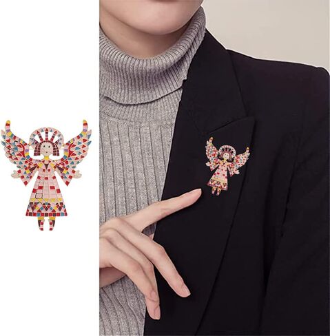 Vintage Colourful Angel Brooch Pin for Women Girls Geometric Gold Plated Enamel Cartoon Wing Lapel Pins Cute Dress Accessories Birthday Christmas Wedding Jewelry Gift in Saudi Arabia