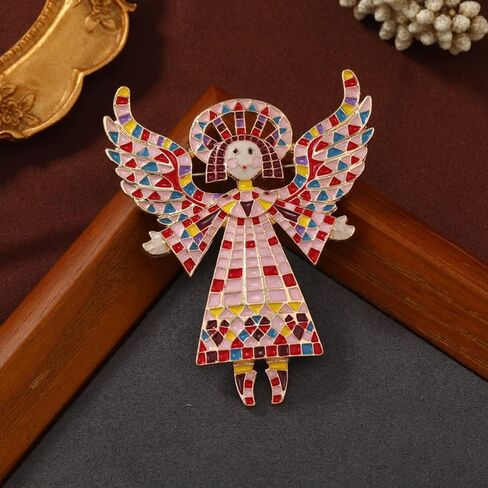 Vintage Colourful Angel Brooch Pin for Women Girls Geometric Gold Plated Enamel Cartoon Wing Lapel Pins Cute Dress Accessories Birthday Christmas Wedding Jewelry Gift in Saudi Arabia