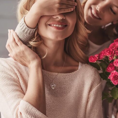 YL Mother and Daughter Necklace 925 Sterling Silver Mum Hold Child Heart Pendant Created Ruby/Aquamarine/Sapphire/Amethyst/Emerald/Garnet/Zirconia Necklace Gifts for Moms in Kuwait