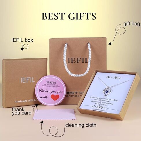 Iefil Rose Birthstone Necklace for Women, 925 Sterling Silver Natural or Created Gemstone Birthstone Necklace Anniversary Valentines Gifts for Her Mothers Day Birthday Christmas Gifts for Women Jewelry in Saudi Arabia