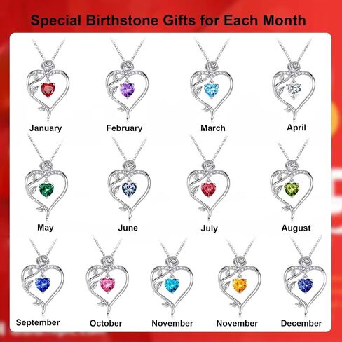 Iefil Rose Birthstone Necklace for Women, 925 Sterling Silver Natural or Created Gemstone Birthstone Necklace Anniversary Valentines Gifts for Her Mothers Day Birthday Christmas Gifts for Women Jewelry in Saudi Arabia