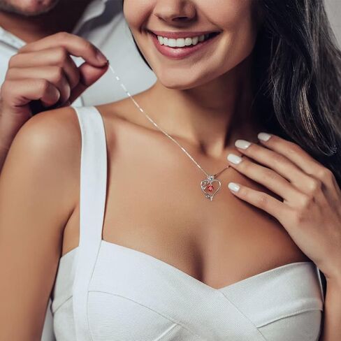 Iefil Rose Birthstone Necklace for Women, 925 Sterling Silver Natural or Created Gemstone Birthstone Necklace Anniversary Valentines Gifts for Her Mothers Day Birthday Christmas Gifts for Women Jewelry in Saudi Arabia