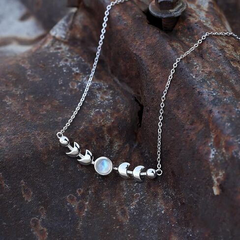 Genuine Moonstone Necklace Sterling Silver Moon Phase Necklace Triple Goddess Moonstone Pendant Minimalist Necklace for Women in Kuwait