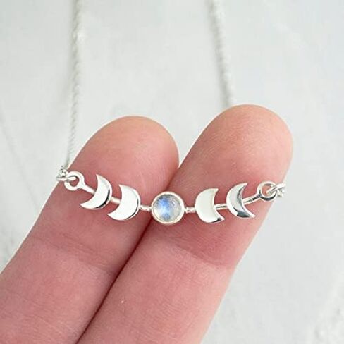 Genuine Moonstone Necklace Sterling Silver Moon Phase Necklace Triple Goddess Moonstone Pendant Minimalist Necklace for Women in Kuwait
