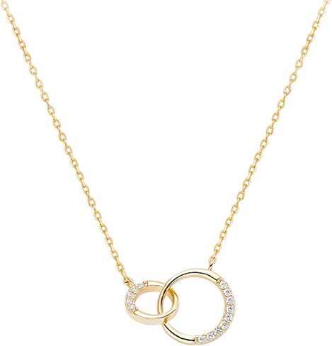 14K Gold Plated 925 Sterling Silver Interlocking Zircon Pendant Necklace to Women,Dainty Gold Necklace for Women Trendy Diamond Necklaces for Friendship,Gift Jewelry to daughter Mother wife Friend in Saudi Arabia