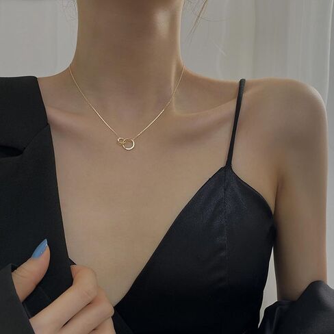 14K Gold Plated 925 Sterling Silver Interlocking Zircon Pendant Necklace to Women,Dainty Gold Necklace for Women Trendy Diamond Necklaces for Friendship,Gift Jewelry to daughter Mother wife Friend in Saudi Arabia