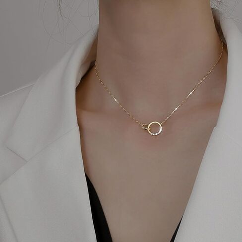 14K Gold Plated 925 Sterling Silver Interlocking Zircon Pendant Necklace to Women,Dainty Gold Necklace for Women Trendy Diamond Necklaces for Friendship,Gift Jewelry to daughter Mother wife Friend in Saudi Arabia