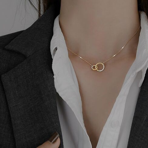 14K Gold Plated 925 Sterling Silver Interlocking Zircon Pendant Necklace to Women,Dainty Gold Necklace for Women Trendy Diamond Necklaces for Friendship,Gift Jewelry to daughter Mother wife Friend in Saudi Arabia