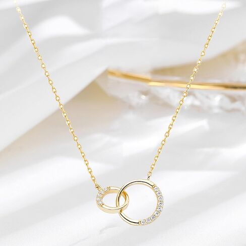 14K Gold Plated 925 Sterling Silver Interlocking Zircon Pendant Necklace to Women,Dainty Gold Necklace for Women Trendy Diamond Necklaces for Friendship,Gift Jewelry to daughter Mother wife Friend in Saudi Arabia