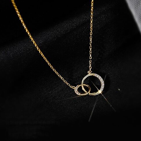 14K Gold Plated 925 Sterling Silver Interlocking Zircon Pendant Necklace to Women,Dainty Gold Necklace for Women Trendy Diamond Necklaces for Friendship,Gift Jewelry to daughter Mother wife Friend in Saudi Arabia