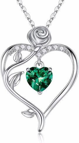 Iefil Rose Birthstone Necklace for Women, 925 Sterling Silver Natural or Created Gemstone Birthstone Necklace Anniversary Valentines Gifts for Her Mothers Day Birthday Christmas Gifts for Women Jewelry in Saudi Arabia