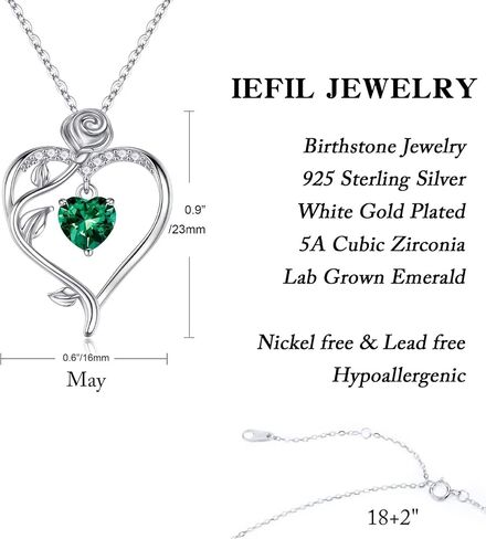 Iefil Rose Birthstone Necklace for Women, 925 Sterling Silver Natural or Created Gemstone Birthstone Necklace Anniversary Valentines Gifts for Her Mothers Day Birthday Christmas Gifts for Women Jewelry in Saudi Arabia